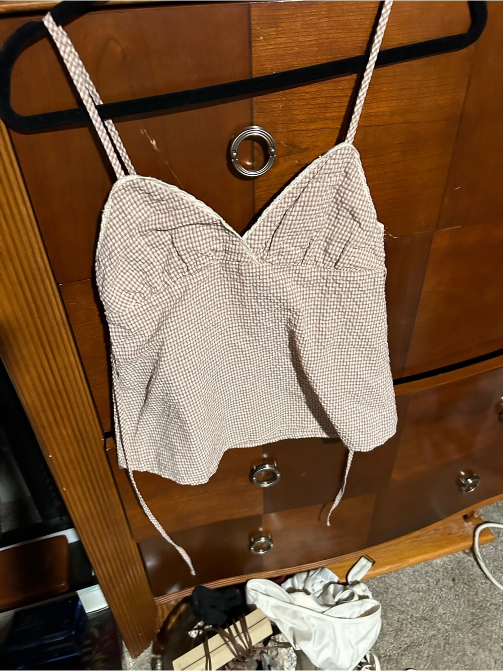 No Boundaries Cream Gingham Braided Strap Cami